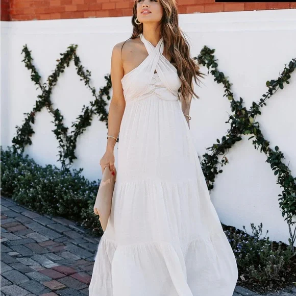 slim fit dress slacks Reylin Off The Shoulder Maxi Dress – VICI main image 0
